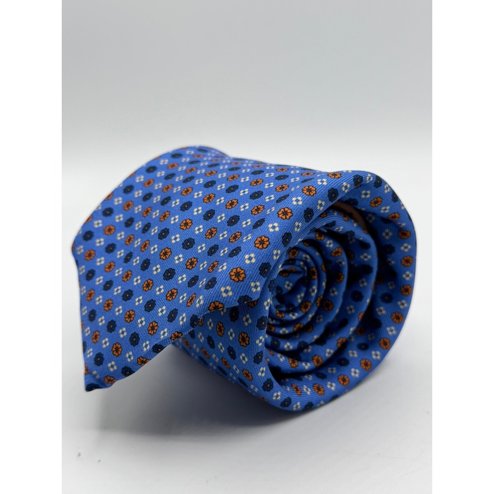 Sartoriale by David Mens Blue Orange Silk Medallion Geometric Tie Made in Italy